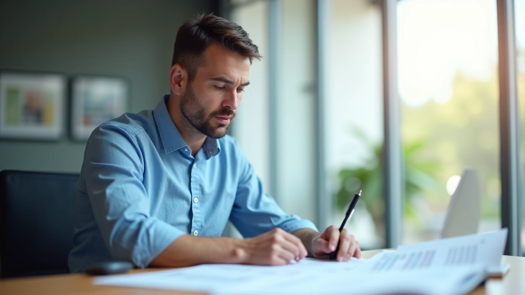 Mathieu Deschamps travaillant sur l'analyse des données énergétiques, bureau moderne avec graphiques et rapports