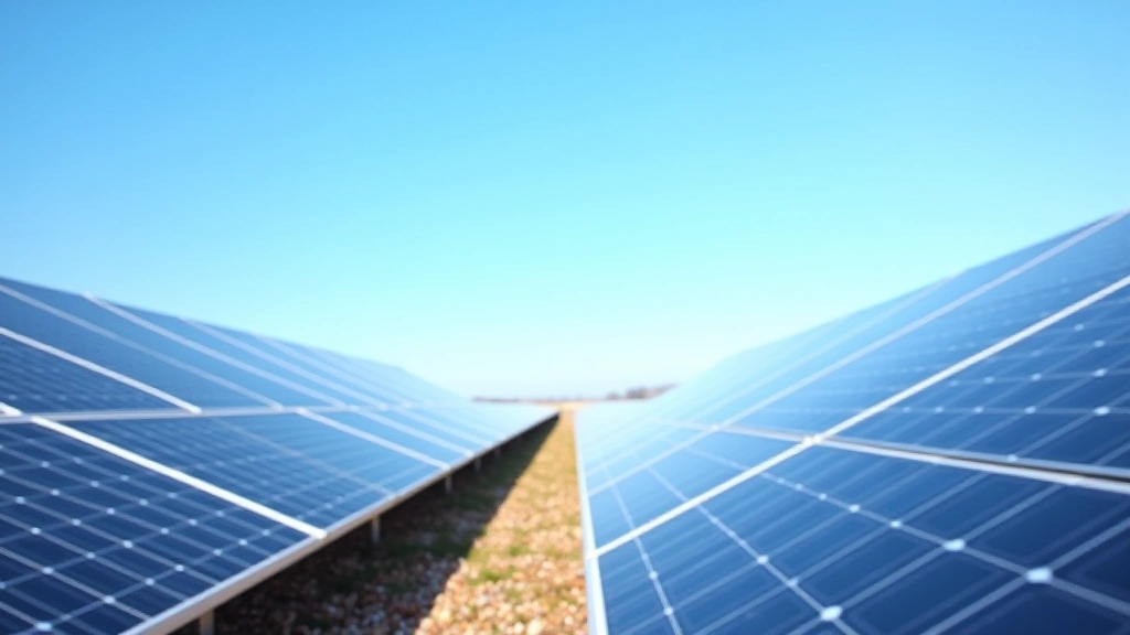 Panneaux solaires en rangées sous le soleil avec ciel bleu, démontrant la production d'énergie renouvelable moderne